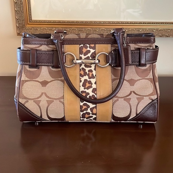 Coach Handbags - GUC Coach Hampton Signature Cheetah Stripe Carryall Bag